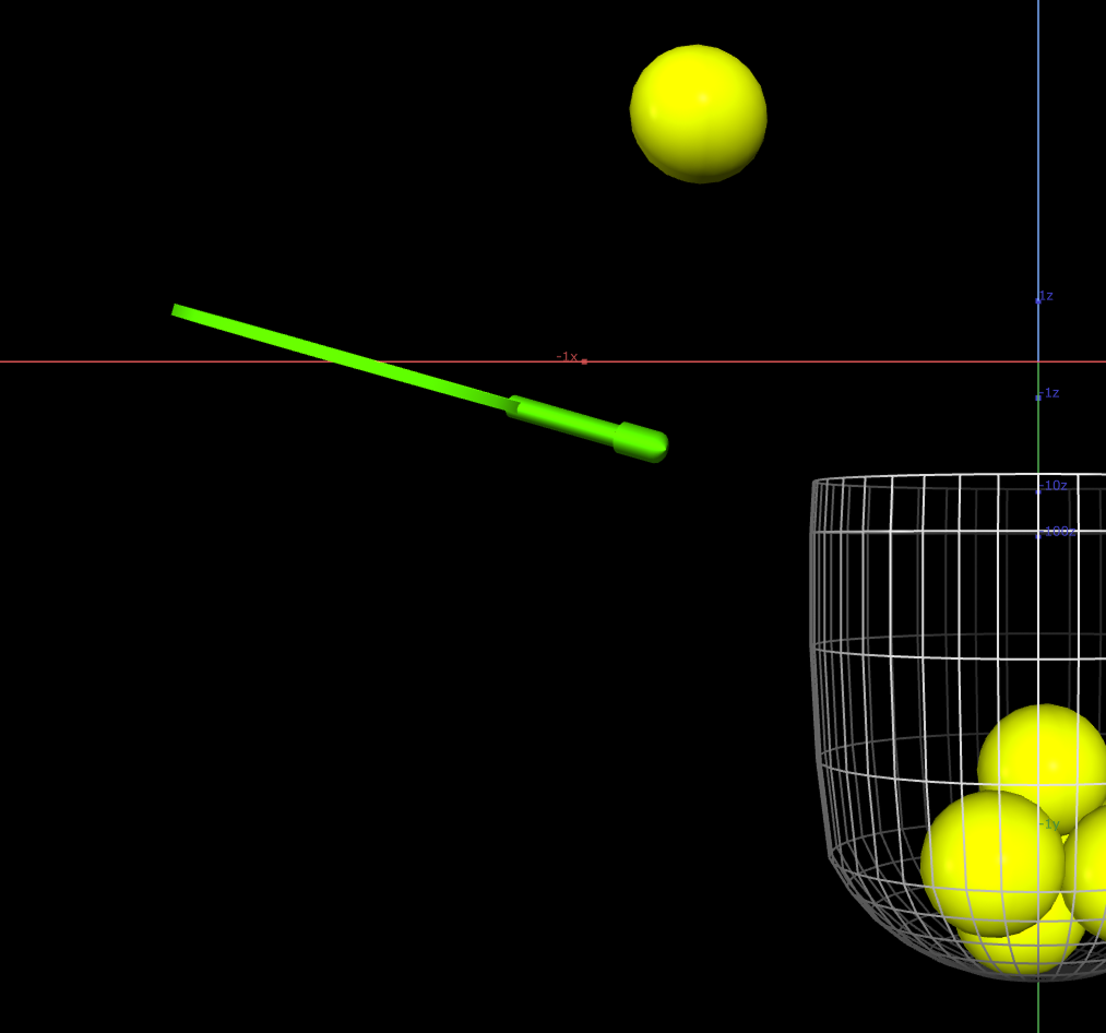 balle, raquette de tennis et panier.