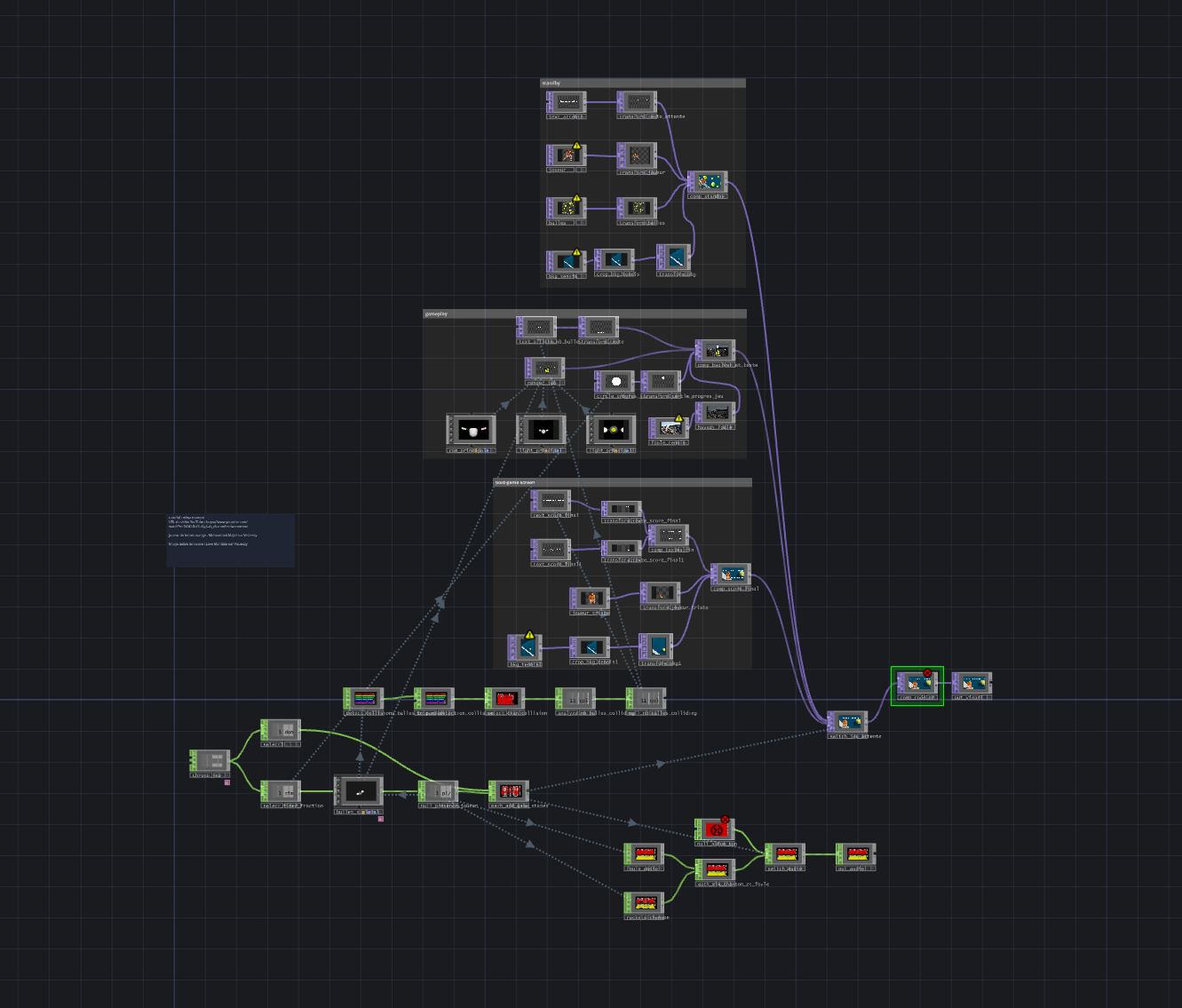 Programmation nodale de l'installation dans TouchDesigner.